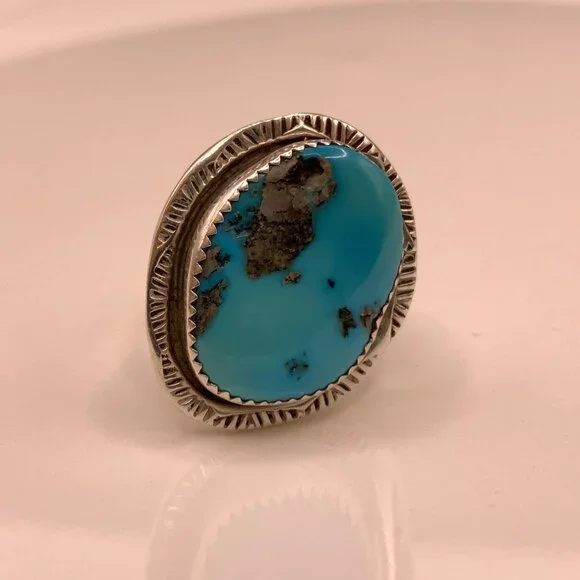 Navajo Native American Indian Made Kingsman Turquoise Sterling Silver Ring 6.5